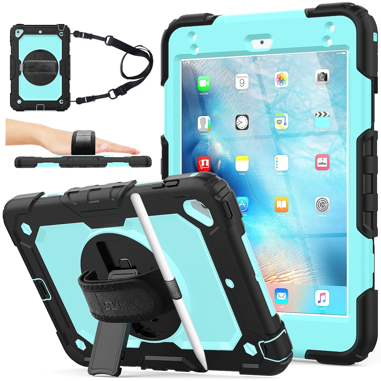 SEYMAC stock Case for iPad (A16) 11th/10th Generation 11''/10.9'' 2025/2022, Full-Body Drop Protection Case with Screen Protector &360° Rotate Hand Strap/Stand, Black