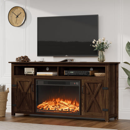 JUMMICO TV Stand for 65 Inch TV, Entertainment Center with Storage Cabinets and Sliding Barn Doors, Mid Century Modern Media TV Console Table for Living Room Bedroom (Rustic Oak)