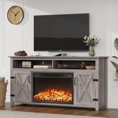 JUMMICO TV Stand for 65 Inch TV, Entertainment Center with Storage Cabinets and Sliding Barn Doors, Mid Century Modern Media TV Console Table for Living Room Bedroom (Rustic Oak)