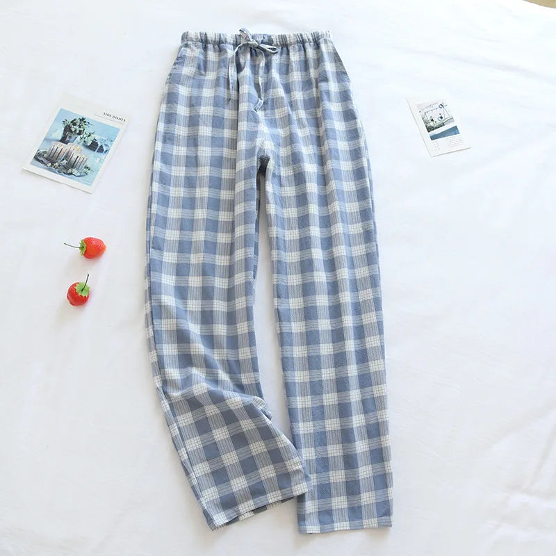 Women's Pajamas Pants Cotton Gauze Couples Home Pants Lounge Wear Loose Printed Sleep Bottoms Femme Pantalon Hombre Mujer Men