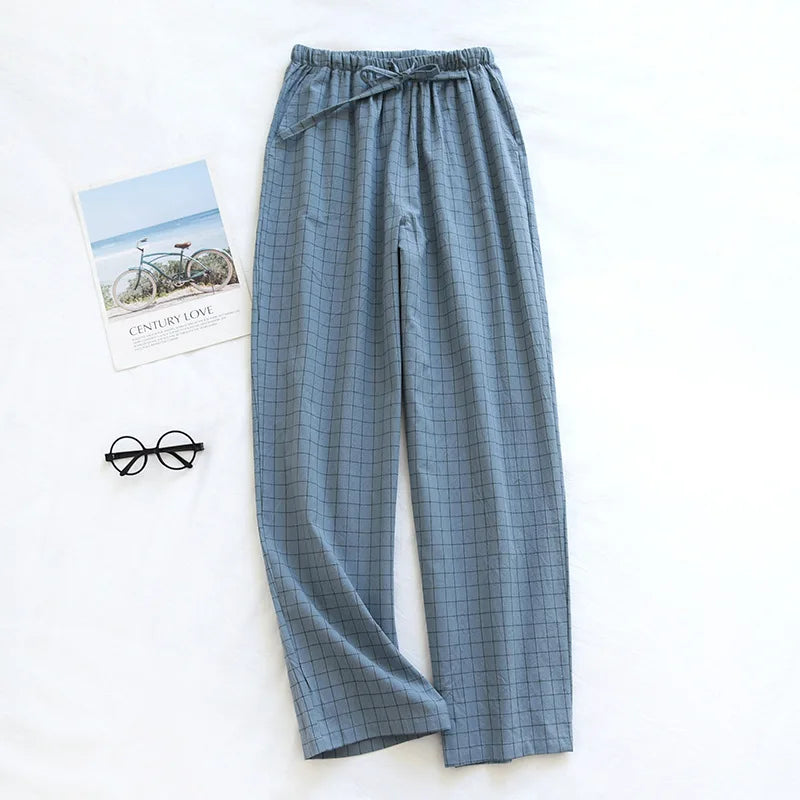 Women's Pajamas Pants Cotton Gauze Couples Home Pants Lounge Wear Loose Printed Sleep Bottoms Femme Pantalon Hombre Mujer Men