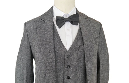 Mens Winter Groom Wear Wedding Dress Business Suit Party Suit Herringbone Tweed 4Piece (Overcoat+Jacket+Pant+Vest)