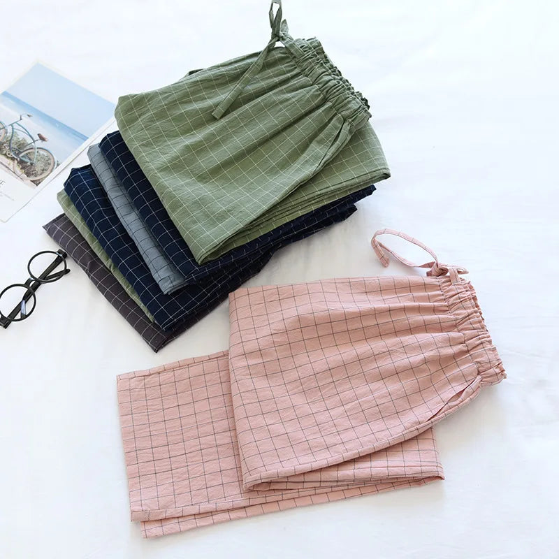 Women's Pajamas Pants Cotton Gauze Couples Home Pants Lounge Wear Loose Printed Sleep Bottoms Femme Pantalon Hombre Mujer Men