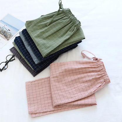 Women's Pajamas Pants Cotton Gauze Couples Home Pants Lounge Wear Loose Printed Sleep Bottoms Femme Pantalon Hombre Mujer Men