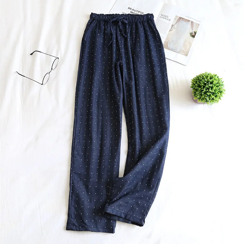Women's Pajamas Pants Cotton Gauze Couples Home Pants Lounge Wear Loose Printed Sleep Bottoms Femme Pantalon Hombre Mujer Men