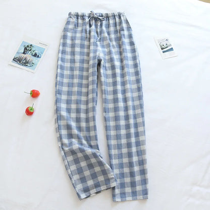 Women's Pajamas Pants Cotton Gauze Couples Home Pants Lounge Wear Loose Printed Sleep Bottoms Femme Pantalon Hombre Mujer Men