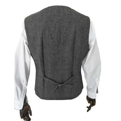 Mens Winter Groom Wear Wedding Dress Business Suit Party Suit Herringbone Tweed 4Piece (Overcoat+Jacket+Pant+Vest)