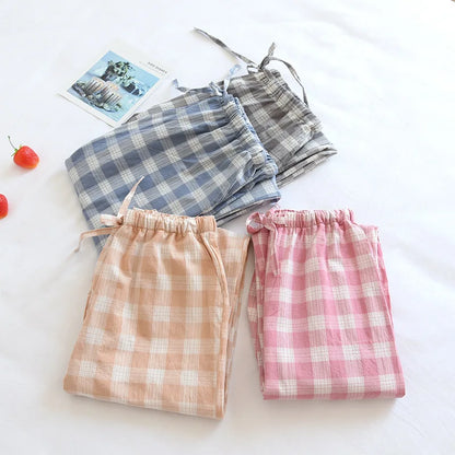 Women's Pajamas Pants Cotton Gauze Couples Home Pants Lounge Wear Loose Printed Sleep Bottoms Femme Pantalon Hombre Mujer Men