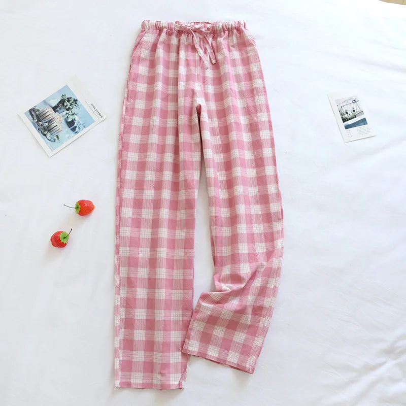 Women's Pajamas Pants Cotton Gauze Couples Home Pants Lounge Wear Loose Printed Sleep Bottoms Femme Pantalon Hombre Mujer Men