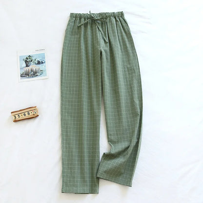 Women's Pajamas Pants Cotton Gauze Couples Home Pants Lounge Wear Loose Printed Sleep Bottoms Femme Pantalon Hombre Mujer Men