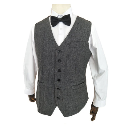 Mens Winter Groom Wear Wedding Dress Business Suit Party Suit Herringbone Tweed 4Piece (Overcoat+Jacket+Pant+Vest)