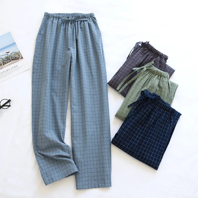 Women's Pajamas Pants Cotton Gauze Couples Home Pants Lounge Wear Loose Printed Sleep Bottoms Femme Pantalon Hombre Mujer Men