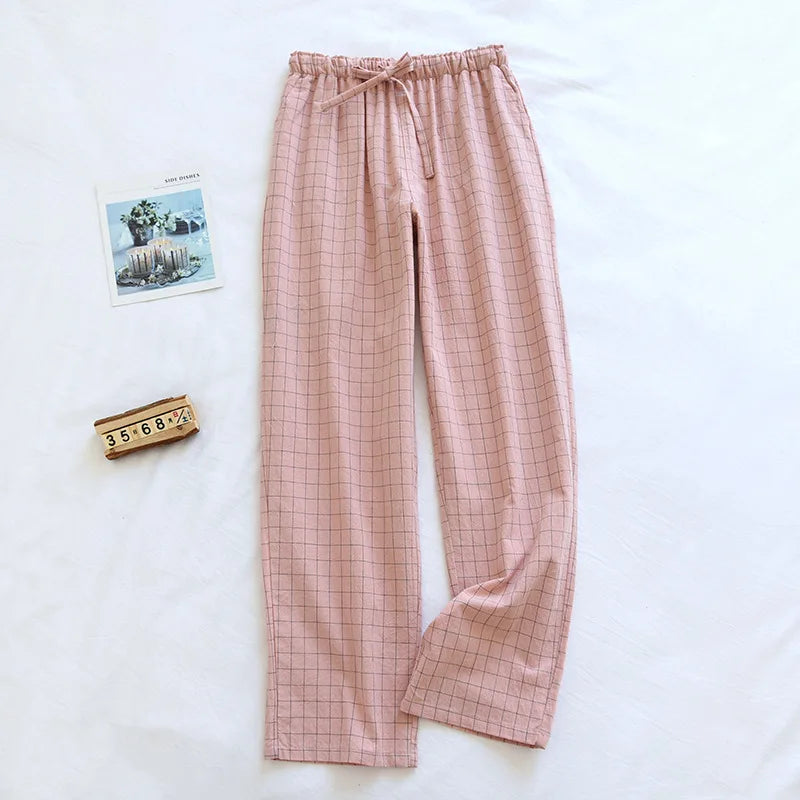 Women's Pajamas Pants Cotton Gauze Couples Home Pants Lounge Wear Loose Printed Sleep Bottoms Femme Pantalon Hombre Mujer Men