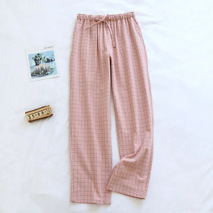 Women's Pajamas Pants Cotton Gauze Couples Home Pants Lounge Wear Loose Printed Sleep Bottoms Femme Pantalon Hombre Mujer Men