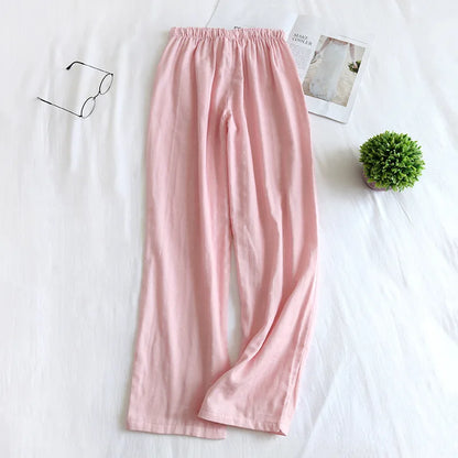 Women's Pajamas Pants Cotton Gauze Couples Home Pants Lounge Wear Loose Printed Sleep Bottoms Femme Pantalon Hombre Mujer Men