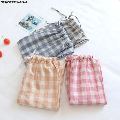 Women's Pajamas Pants Cotton Gauze Couples Home Pants Lounge Wear Loose Printed Sleep Bottoms Femme Pantalon Hombre Mujer Men