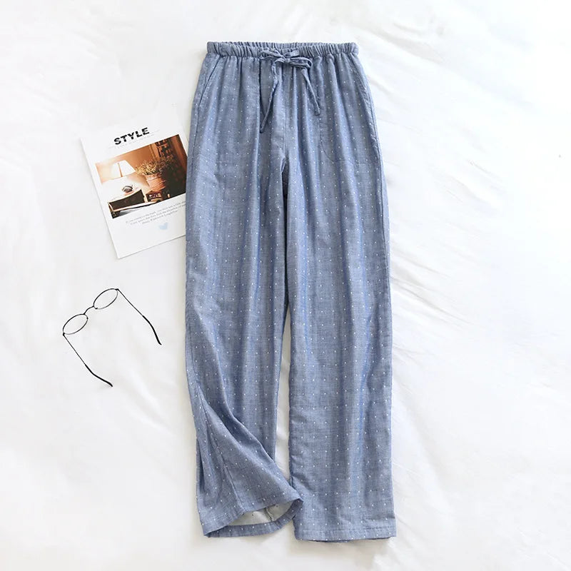 Women's Pajamas Pants Cotton Gauze Couples Home Pants Lounge Wear Loose Printed Sleep Bottoms Femme Pantalon Hombre Mujer Men