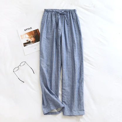 Women's Pajamas Pants Cotton Gauze Couples Home Pants Lounge Wear Loose Printed Sleep Bottoms Femme Pantalon Hombre Mujer Men