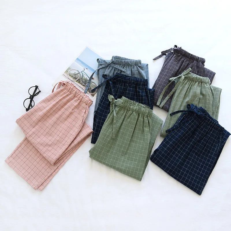 Women's Pajamas Pants Cotton Gauze Couples Home Pants Lounge Wear Loose Printed Sleep Bottoms Femme Pantalon Hombre Mujer Men