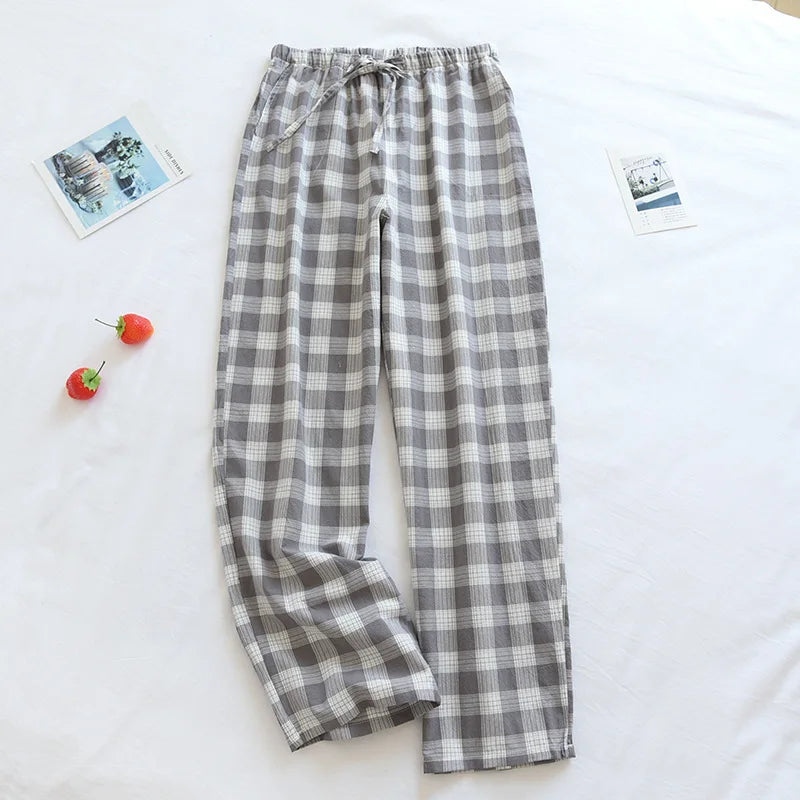 Women's Pajamas Pants Cotton Gauze Couples Home Pants Lounge Wear Loose Printed Sleep Bottoms Femme Pantalon Hombre Mujer Men
