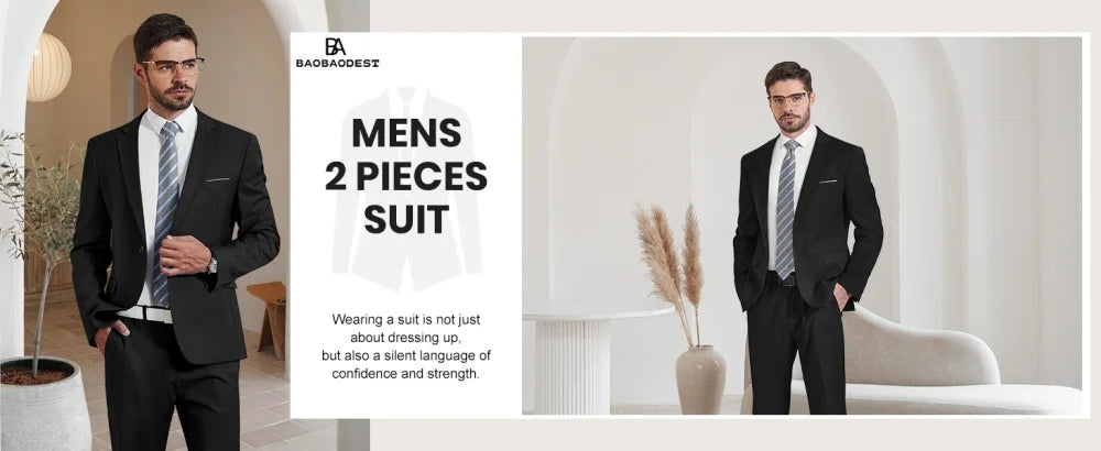 Men's two-piece suit, double-buttoned lapel jacket and pants | slim-fitting wedding/business attire | formal party wear