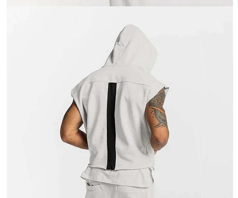 Mens Brand Gyms Clothing Bodybuilding Hooded Tank Top Cotton Sleeveless Vest Sweatshirt Fitness Workout Sportswear Tops Male