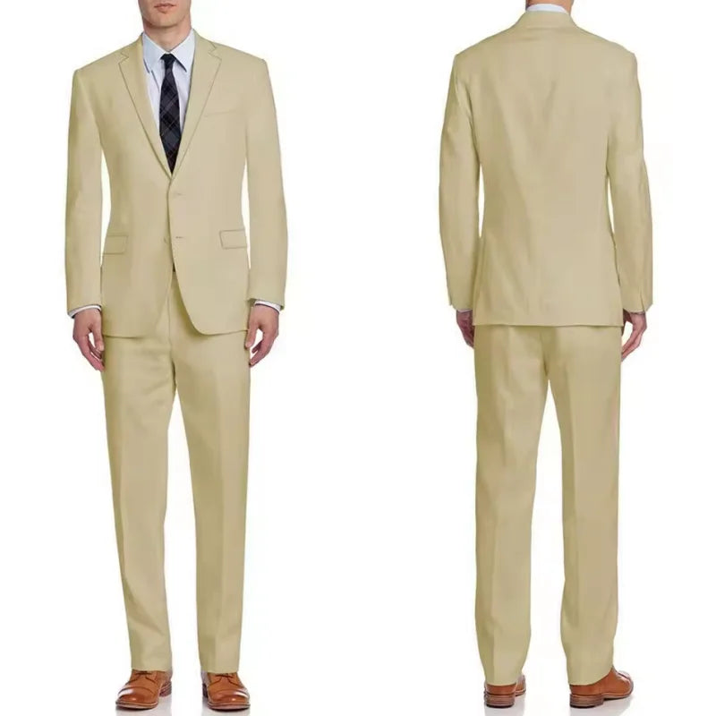 Men's two-piece suit, double-buttoned lapel jacket and pants | slim-fitting wedding/business attire | formal party wear