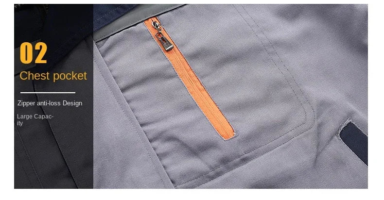 Mens Factory Work Shirt Uniform Long Sleeve Turn-down Collar Workwear Motor Mechanic Repair Workshop Two-pocket T-shirts Tops