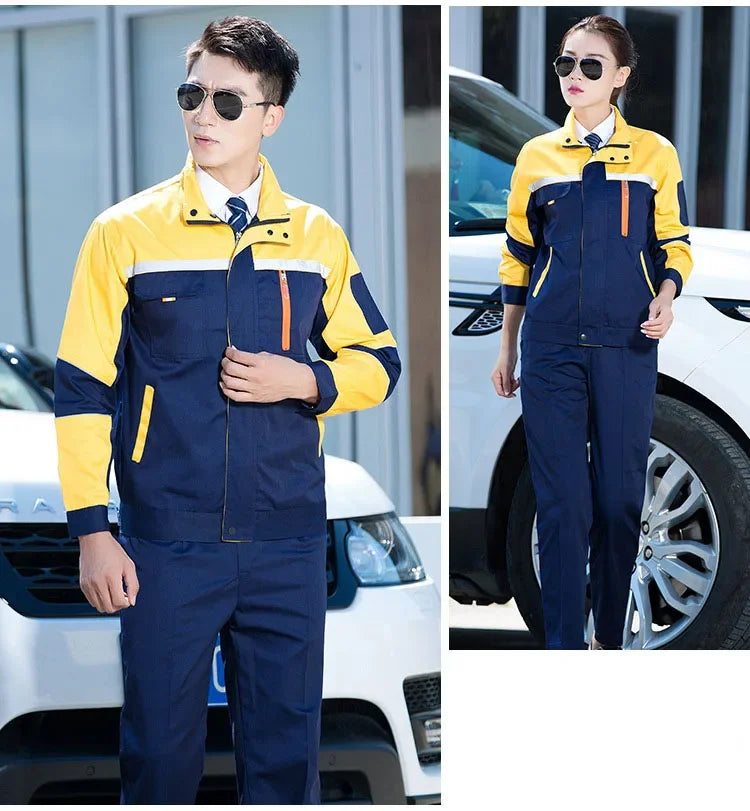 Mens Factory Work Shirt Uniform Long Sleeve Turn-down Collar Workwear Motor Mechanic Repair Workshop Two-pocket T-shirts Tops