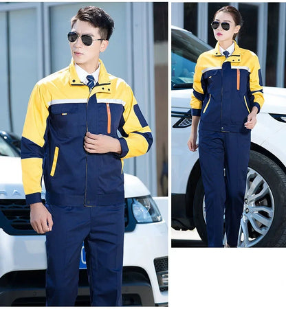 Mens Factory Work Shirt Uniform Long Sleeve Turn-down Collar Workwear Motor Mechanic Repair Workshop Two-pocket T-shirts Tops