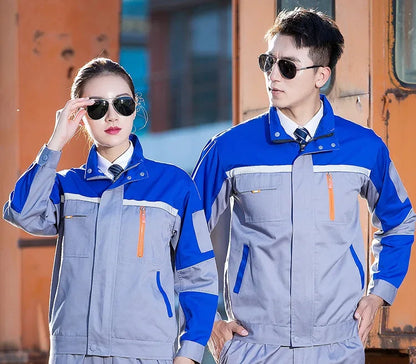 Mens Factory Work Shirt Uniform Long Sleeve Turn-down Collar Workwear Motor Mechanic Repair Workshop Two-pocket T-shirts Tops