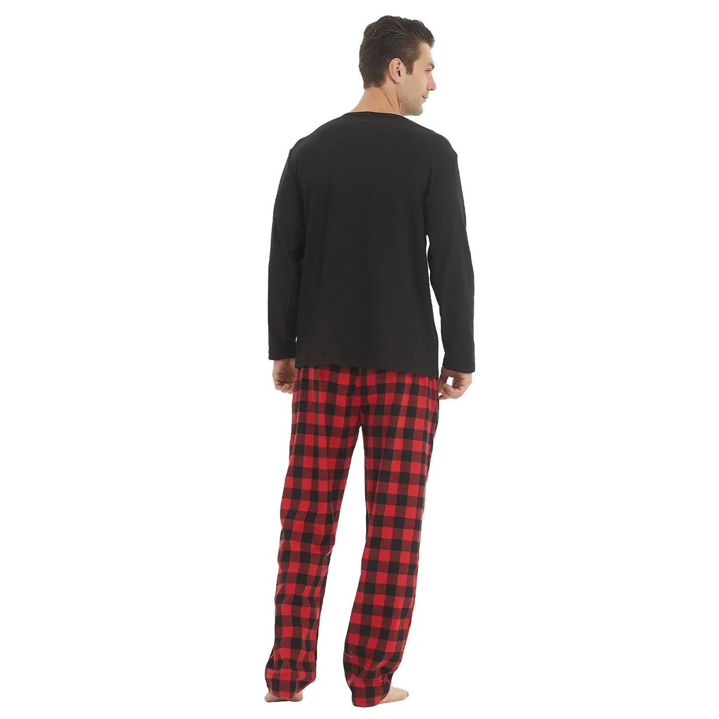Mens Pajama Sets Long Sleeve Flannel Pajama Bottoms Mens Loungewear Sets Soft Warm Plaid Pj Set for Men Button Shirt