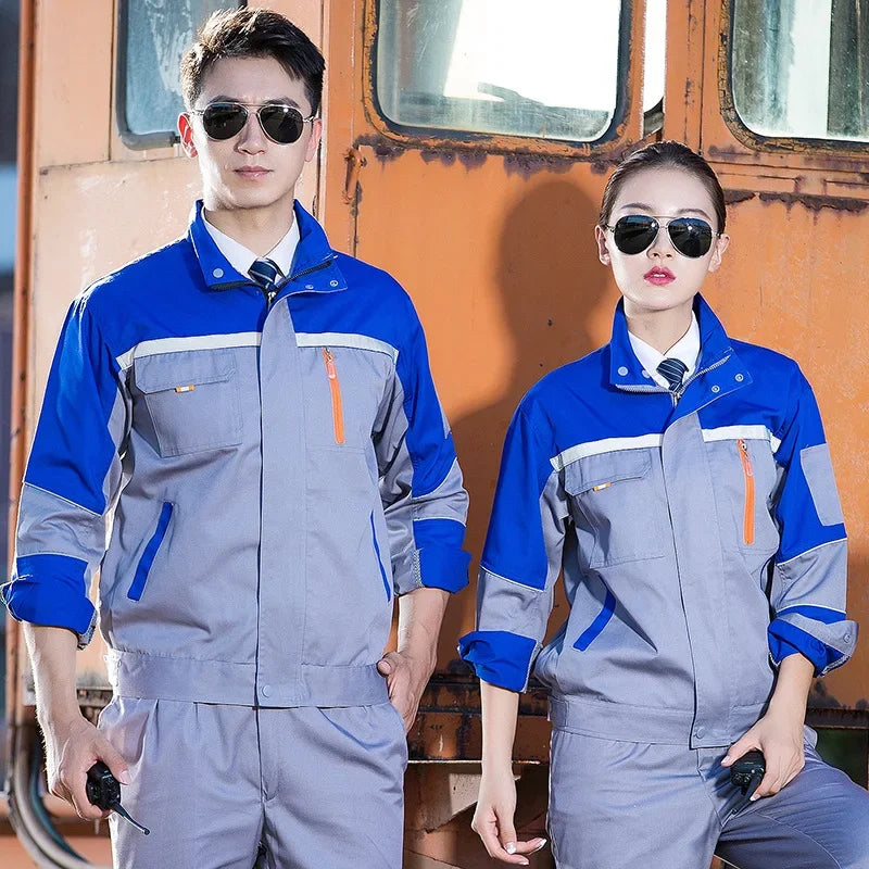 Mens Factory Work Shirt Uniform Long Sleeve Turn-down Collar Workwear Motor Mechanic Repair Workshop Two-pocket T-shirts Tops