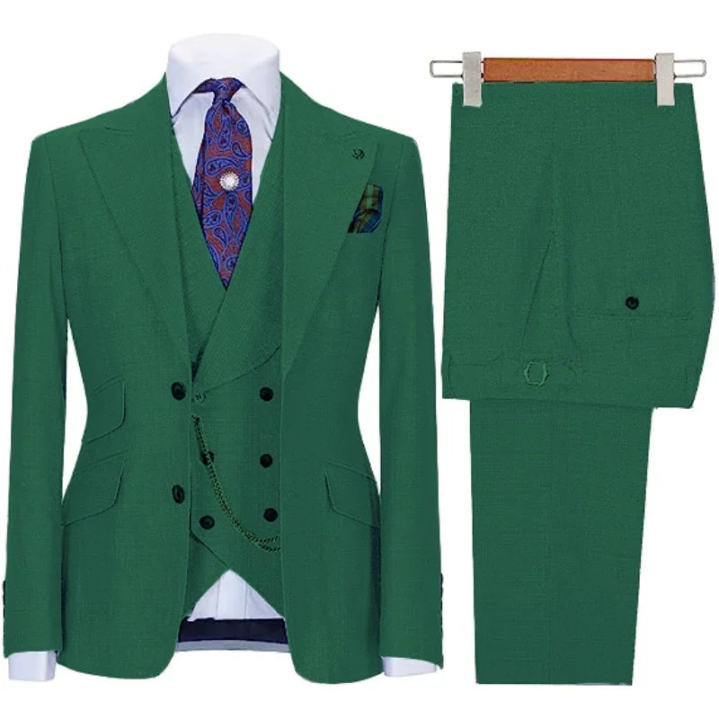 Men's Suit 3-piece Stylish Slim-Fit Work Jacket Vest with Trousers Peak Lapel Single Breasted Business Casual Wedding Formal