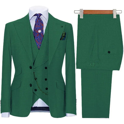 Men's Suit 3-piece Stylish Slim-Fit Work Jacket Vest with Trousers Peak Lapel Single Breasted Business Casual Wedding Formal