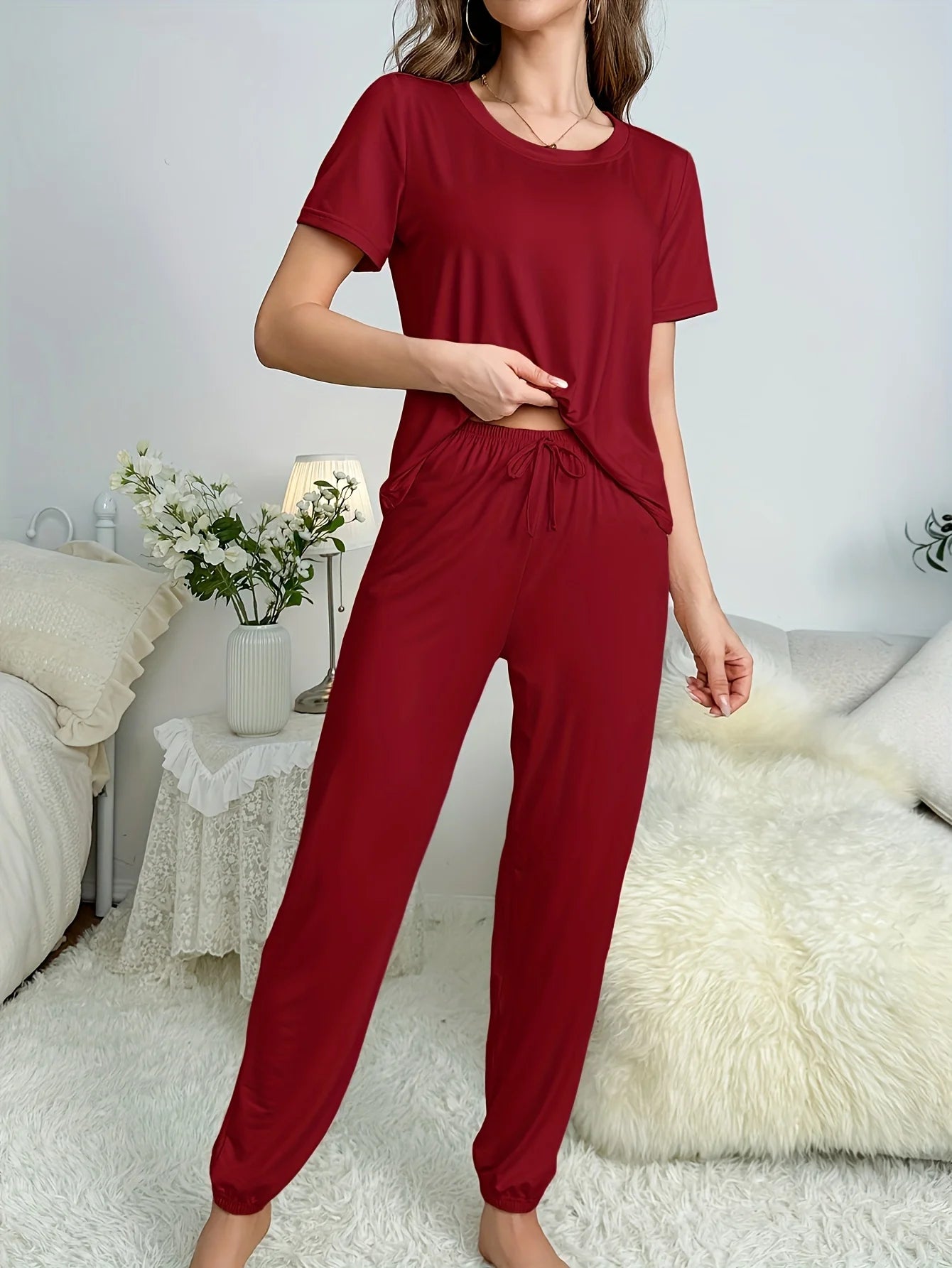Women's Loungewear Set 2 PCS Pajamas Sleepwear Homewear Soft Comfortable Lounge Set Casual Outfit Can Be Worn Outside Streetwear