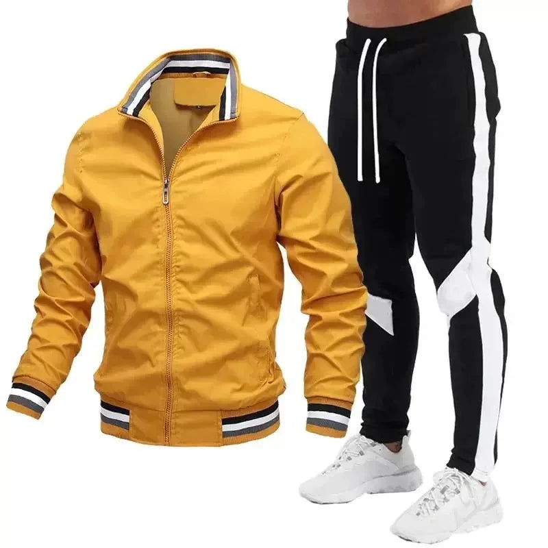 Mens Tracksuit Casual Joggers  Sportswear Jackets And Pants 2 Piece Sets  Stand Collar Sports Suit Jogging Fitness