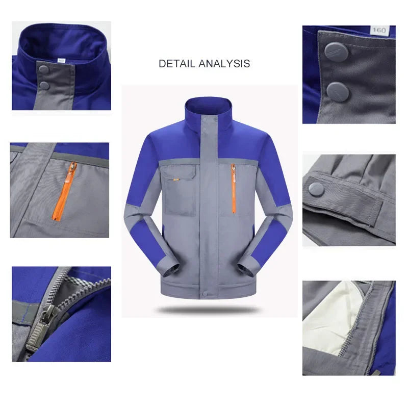 Mens Factory Work Shirt Uniform Long Sleeve Turn-down Collar Workwear Motor Mechanic Repair Workshop Two-pocket T-shirts Tops