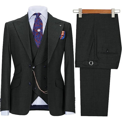 Men's Suit 3-piece Stylish Slim-Fit Work Jacket Vest with Trousers Peak Lapel Single Breasted Business Casual Wedding Formal