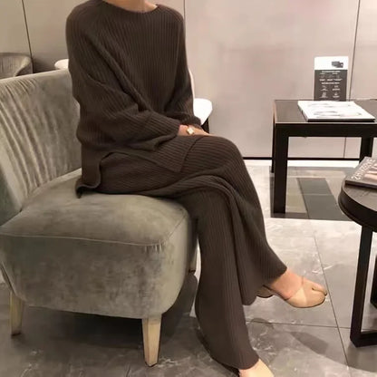 Women's Warm Gift Loungewear Sets Home Party Street Daily Basic Simple Soft Sweater Pant Fall Winter Round Neck Long Sleeve
