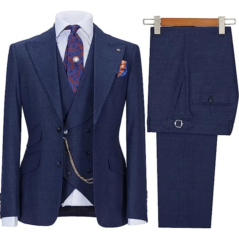 Men's Suit 3-piece Stylish Slim-Fit Work Jacket Vest with Trousers Peak Lapel Single Breasted Business Casual Wedding Formal
