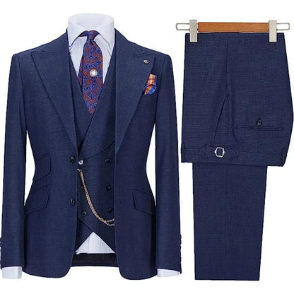 Men's Suit 3-piece Stylish Slim-Fit Work Jacket Vest with Trousers Peak Lapel Single Breasted Business Casual Wedding Formal