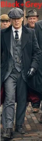 Mens Winter Groom Wear Wedding Dress Business Suit Party Suit Herringbone Tweed 4Piece (Overcoat+Jacket+Pant+Vest)