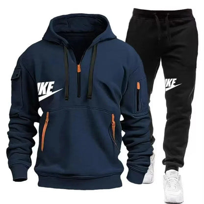 Men's Suit 2025 New Autumn and Winter men's wear: multi-pocket pullover + sport trousers set, men's casual wear, sportswear and