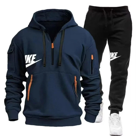 Men's Suit 2025 New Autumn and Winter men's wear: multi-pocket pullover + sport trousers set, men's casual wear, sportswear and