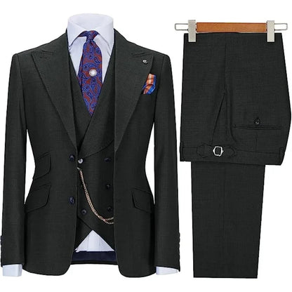 Men's Suit 3-piece Stylish Slim-Fit Work Jacket Vest with Trousers Peak Lapel Single Breasted Business Casual Wedding Formal