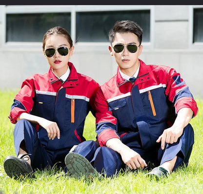 Mens Factory Work Shirt Uniform Long Sleeve Turn-down Collar Workwear Motor Mechanic Repair Workshop Two-pocket T-shirts Tops