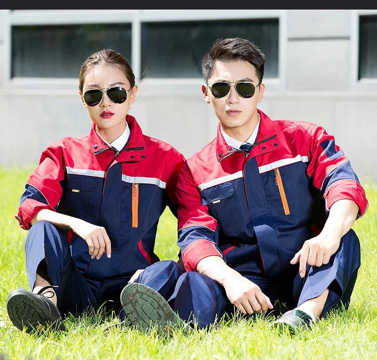 Mens Factory Work Shirt Uniform Long Sleeve Turn-down Collar Workwear Motor Mechanic Repair Workshop Two-pocket T-shirts Tops