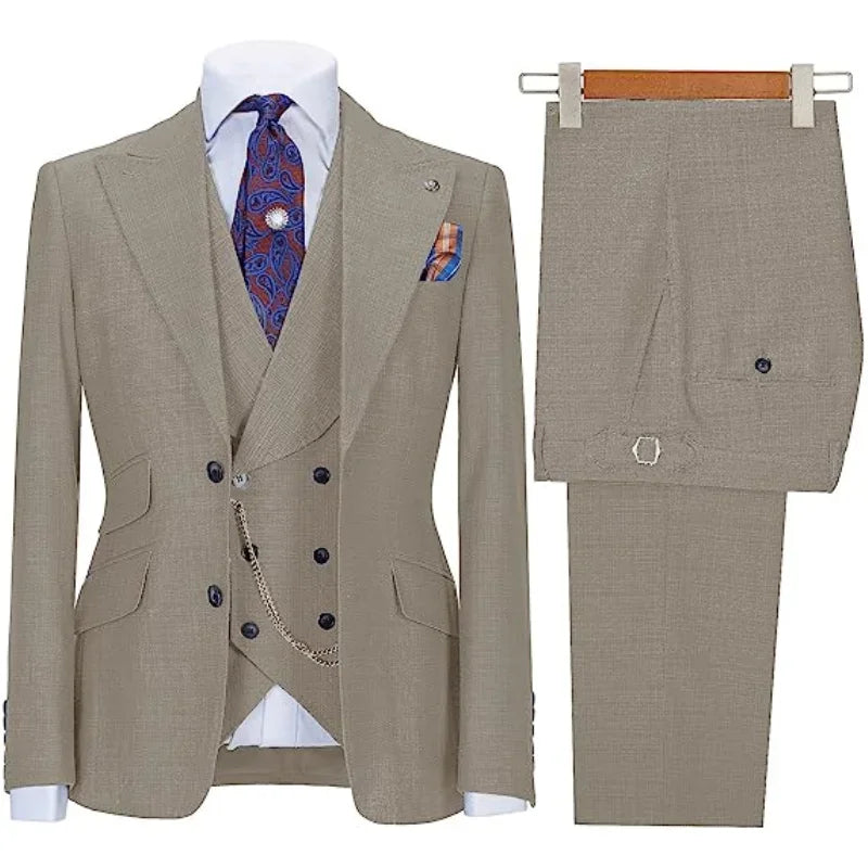 Men's Suit 3-piece Stylish Slim-Fit Work Jacket Vest with Trousers Peak Lapel Single Breasted Business Casual Wedding Formal