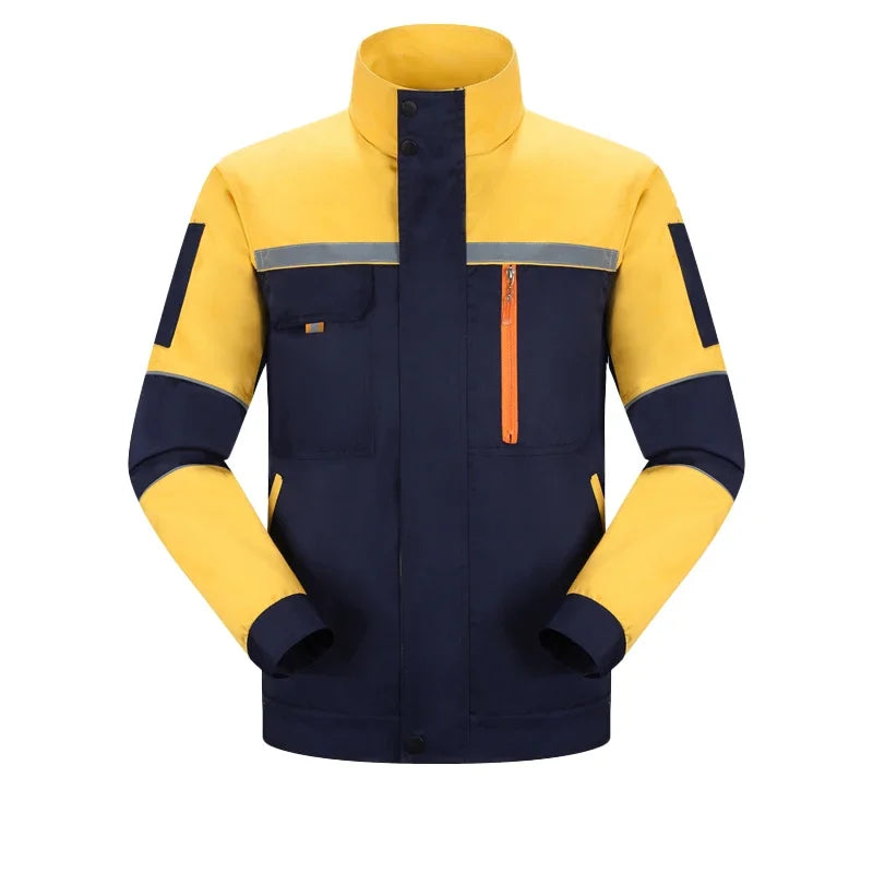 Mens Factory Work Shirt Uniform Long Sleeve Turn-down Collar Workwear Motor Mechanic Repair Workshop Two-pocket T-shirts Tops